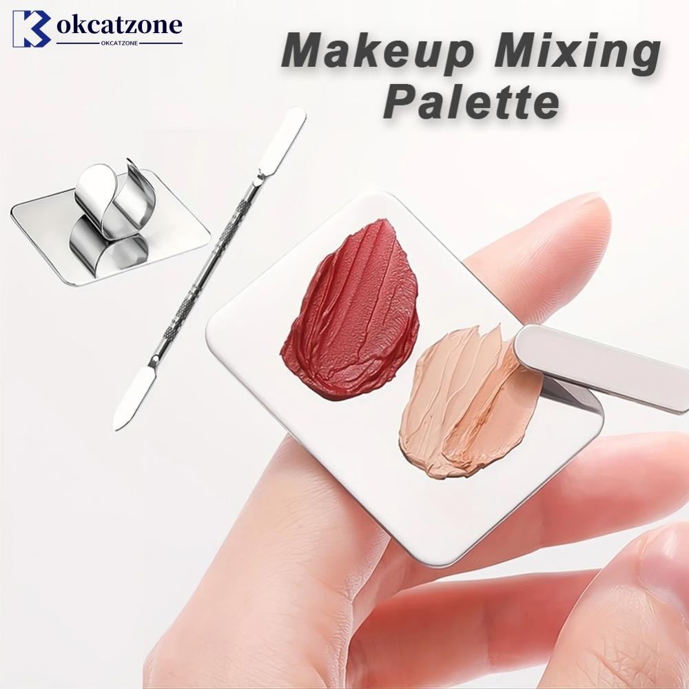 OKCATZONE สแตนเลสสตีลแต่งหน้าผสม Palette Foundation ไม้พายแต่งหน้า MixingTray เล็บ Palet เครื่องมือค