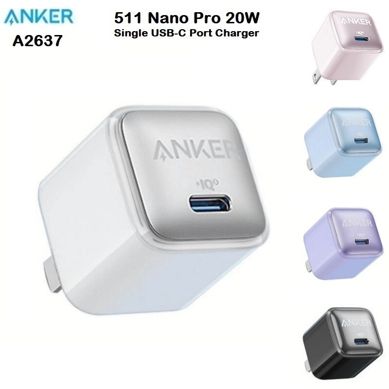 Grosirunik99 ANKER A2637 - 511 Nano Pro - เครื่องชาร์จพอร์ต USB-C เดี่ยว (20W Max)