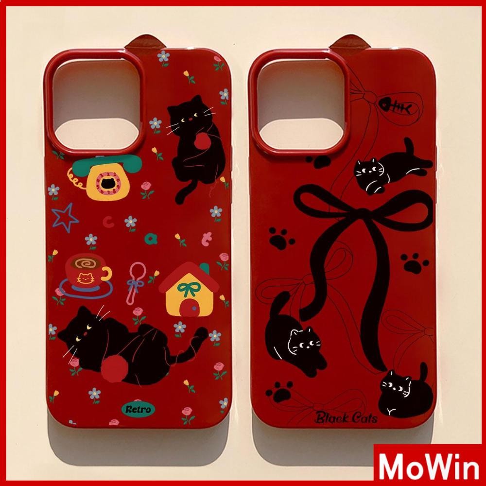 Mowin - เคส iPhone 16 Pro max สีแดง เคส TPU นิ่มเคลือบเงา กันกระแทก ป้องกันกล้อง ลูกแมวน่ารักการ์ตูน Compatible With iPhone15 14 13 12Pro Max 11 XR XS Max 7 8Plus