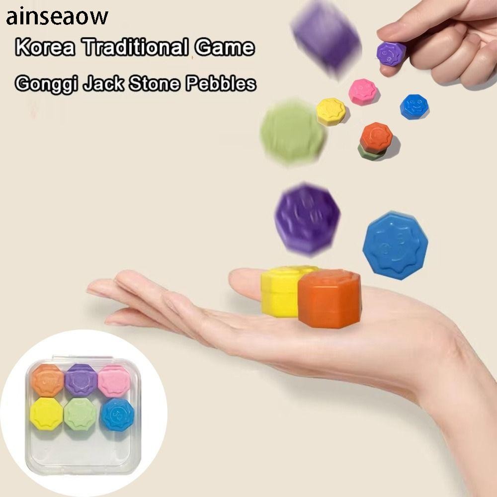 Ainseow 6 ชิ้น/กล่อง Gonggi Jack Stone เกม, หินจับพลาสติกสีสันสดใสของเล่น, ชุดกรวดร้อนเด็ก
