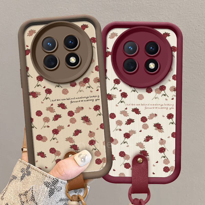 เคสโทรศัพท์ Honor X9C Smart X7C X9b X9a X7b X7a X7 Magic6 Pro 5G 4G เคส ปลอกดีไซน์ใหม่หนังย้อนยุคหนังแกะน่ารักการ์ตูนดอกกุหลาบซิลิโคนนุ่มพร้อมเชือกเส้นเล็ก 2025