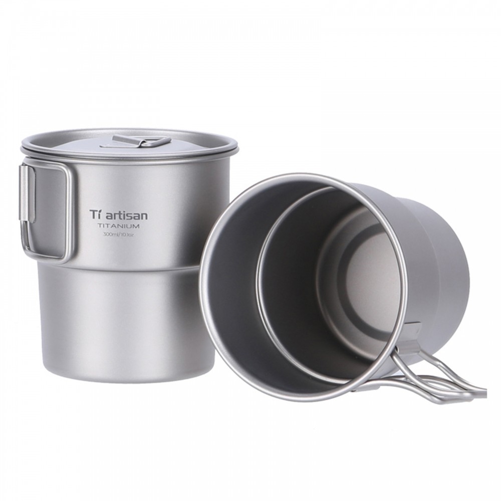 Titanium Cup 300ml 300ml Backpacking สําหรับแก้ววางซ้อนกันได้กลางแจ้งไทเทเนียมพร้อมฝาปิด