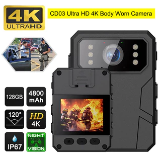เครื่องบันทึกตํารวจกล้องขนาดเล็ก 4K HD พร้อมหน้าจอ IPS HD ตัวตํารวจ HD สวมใส่กล้อง, กล้องร่างกายแบบพกพาที่สวมใส่ได้