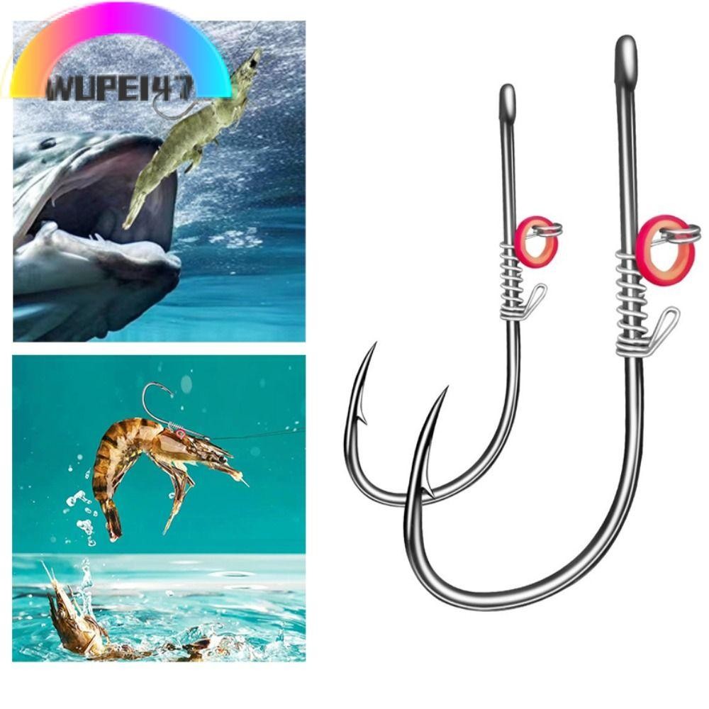 Wupei47 10 ชิ้นกุ้งสดเหยื่อตะขอ, Pickerel เหล็กคาร์บอนสูงเหล็กคาร์บอนสูงตะขอปลา, 2024 Weeky Worm ไม่มีวัชพืชกว้าง Gap หนอนนุ่ม Hawksbill ตะขอเดี่ยวตกปลาทะเล