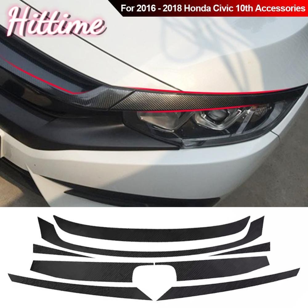 Hittime 8 ชิ้น/เซ็ต 5D รถสีสัน Grille Grill สติกเกอร์และ Decals สําหรับ 2016 - 2018 Honda Civic 10th อุปกรณ์เสริม L1Q9