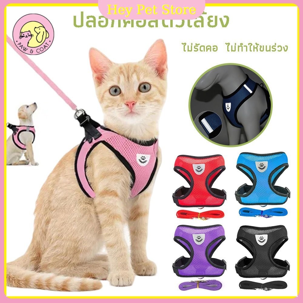 สายรัดอกสัตว์เลี้ยง สายรัดอกระบายอากาศ สำหรับแมวและสุนัข สายรัดอกแมวสะท้อนแสง ปลอกคอแมว ปลอกคอสุนัข