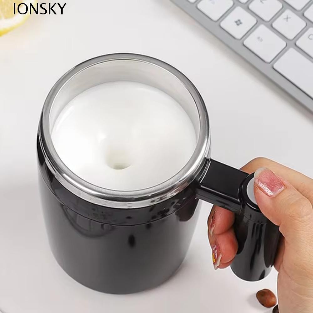Ionsky Self Stirring Mug, 380ML USB ชาร์จแก้วกาแฟกวนอัตโนมัติ,แบบพกพาลื่นด้านล่างแม่เหล็กสแตนเลสผสมถ้วยโปรตีนผง