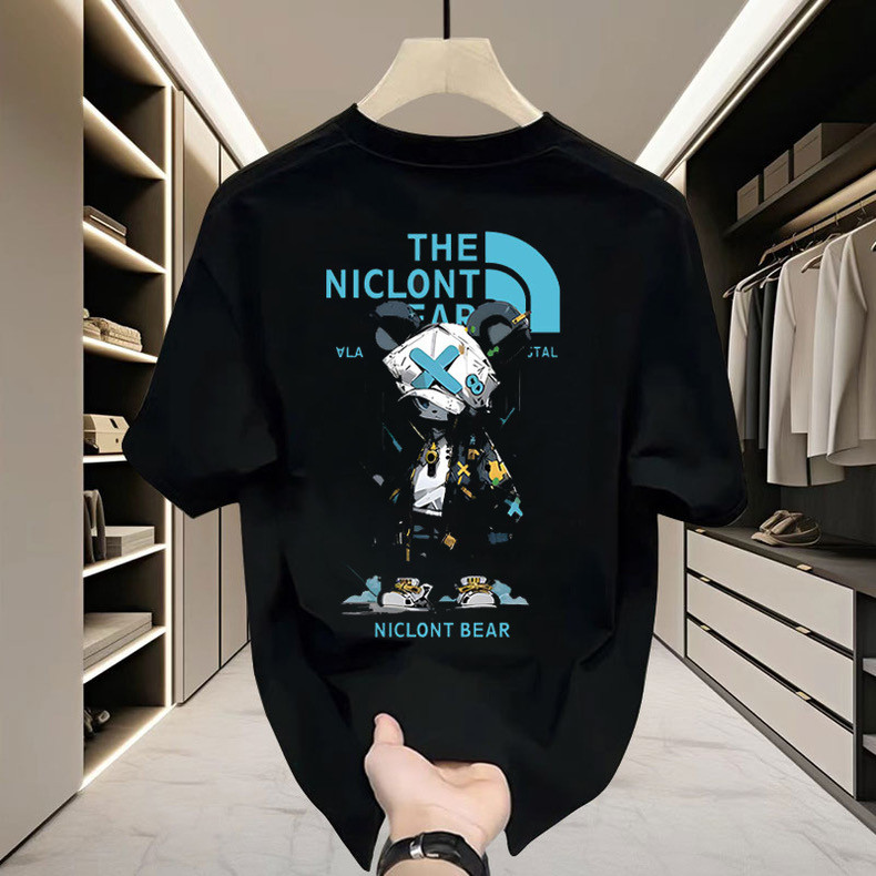 Basi💥เสื้อดำ เสื้อ oversize สกรีนหน้าหลัง ลาย NICLONT BEAR มิติ ผ้าคอตตอน 100% เนื้อผ้าเกรดพรีเมียม คอกลม ใส่สบาย