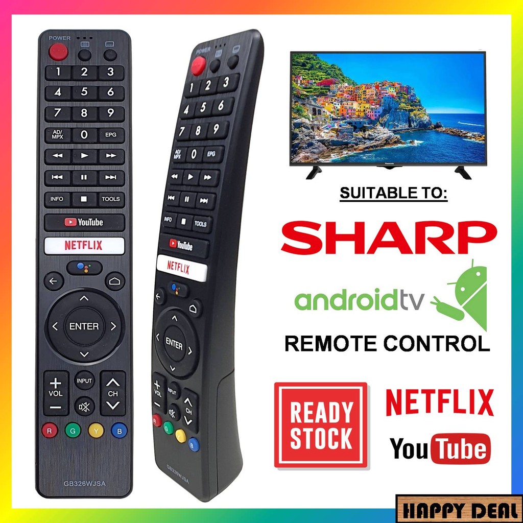 SHARP Flat Panel Android TV รีโมทคอนโทรลทดแทน (GB326WJSA) ไม่มีเสียง