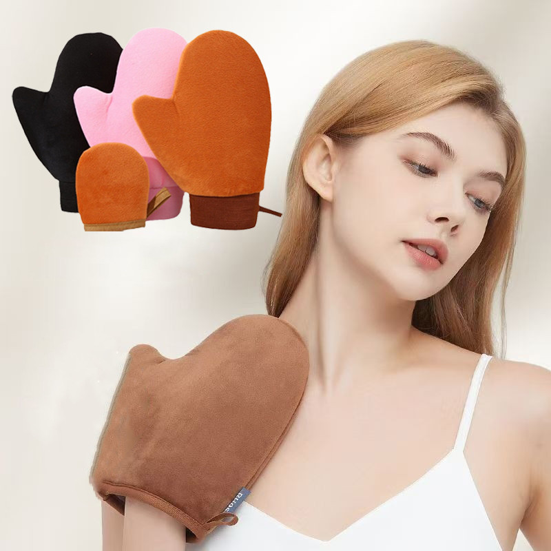 Body Lotion Glove Self-Tanning ป้องกันมือเหนียว Applicator แห้งเร็ว Flocking ถุงมือแต่งหน้า Applicator ราคา ถูกที่สุด ดีลบีเคเค
