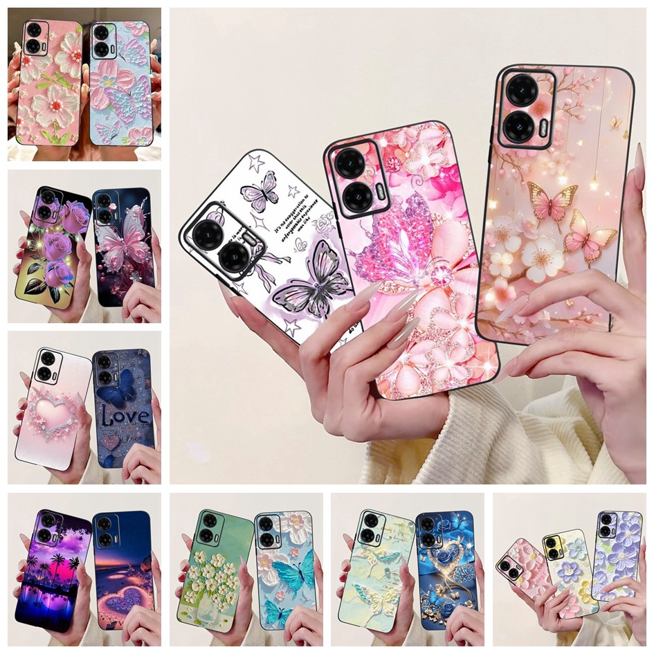 สําหรับ Motorola Moto G85 5G กรณีแฟชั่นผีเสื้อซิลิโคนสีดํากันกระแทกสําหรับ Motorola Moto G35 5G G 35