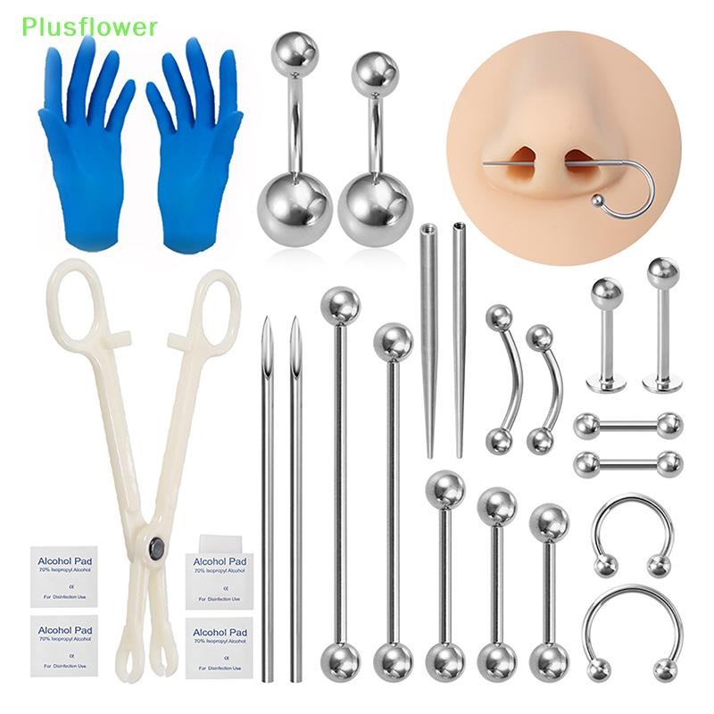 (Plusflower) Body Piercing Kit เหล็กผ่าตัดเกลียว Taper Pin Lip ลิ้นจมูกกระดูกอ่อน Eyebrow Navel เจาะเครื่องประดับเครื่องมือคีมใหม่