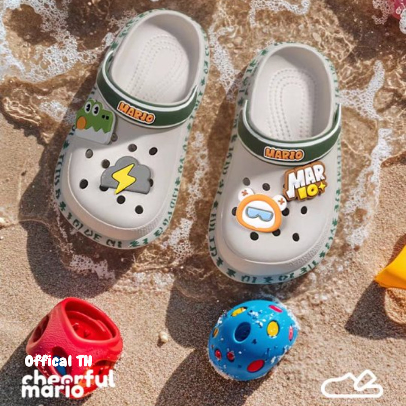 Cheerful Mario 17-24ซม ติเมตรเด็กเด็ก มาริโอและ&ไดโนเสาร์  รองเท้าแตะฤดูร้อนกลางแจ้งเด็กหลุม รองเท้ารัดส้นเด็กโต สำหรับชายและหญิง แตะ ผู้ใหญ่ ผู้หญิง
