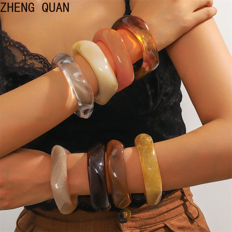 คนต่างด้าว-แรงบันดาลใจ ออมเบร โปร่งแสงสร้อยข้อมือเรซิ่นสําหรับผู้หญิงเครื่องประดับแฟชั่นของขวัญวันหยุด สีเหลืองอ่อน สีน้ําตาลเข้ม ชานมสีส้มสีเบจกาแฟส