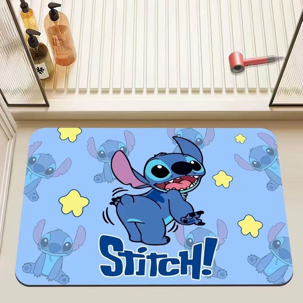 Stitch เย็บร้อย พรมปูพื้นห้องน้ําห้องน้ําดูดซับเสื่อตะเข็บไดอะตอมโคลนเสื่อเท้าพรมห้องน้ําประตูเสื่อกันลื่น
