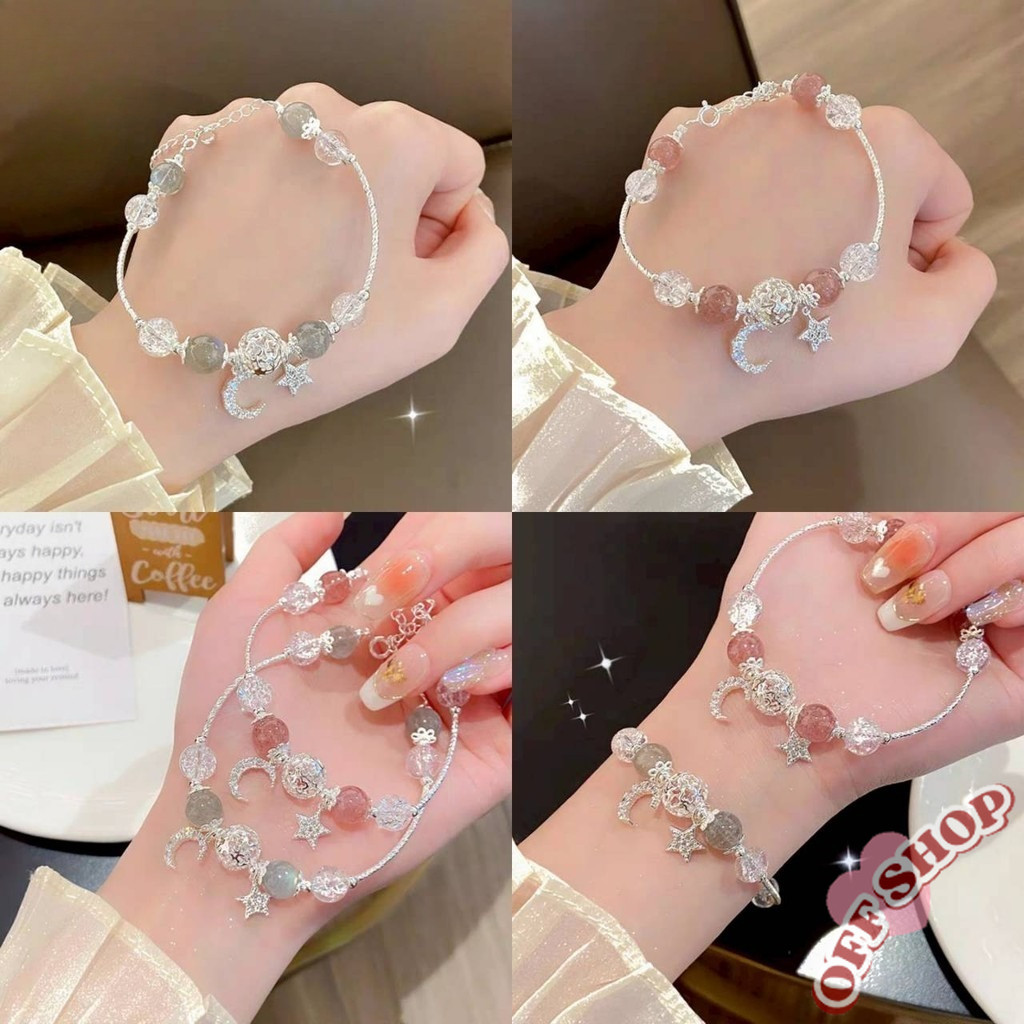 OFF SHOP 🥻ใหม่ 2025 สร้อยคอมือ แต่งโซ่ลูกปัด ลายพระจันทร์กับดาว ' BRL-7