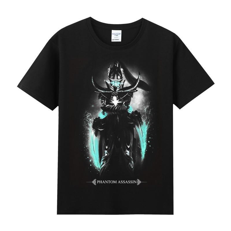 dota2 เสื้อยืดผู้ชาย DOTA 2 phantom assassin สีดําเสื้อยืดหลวมแฟชั่นด้านบน