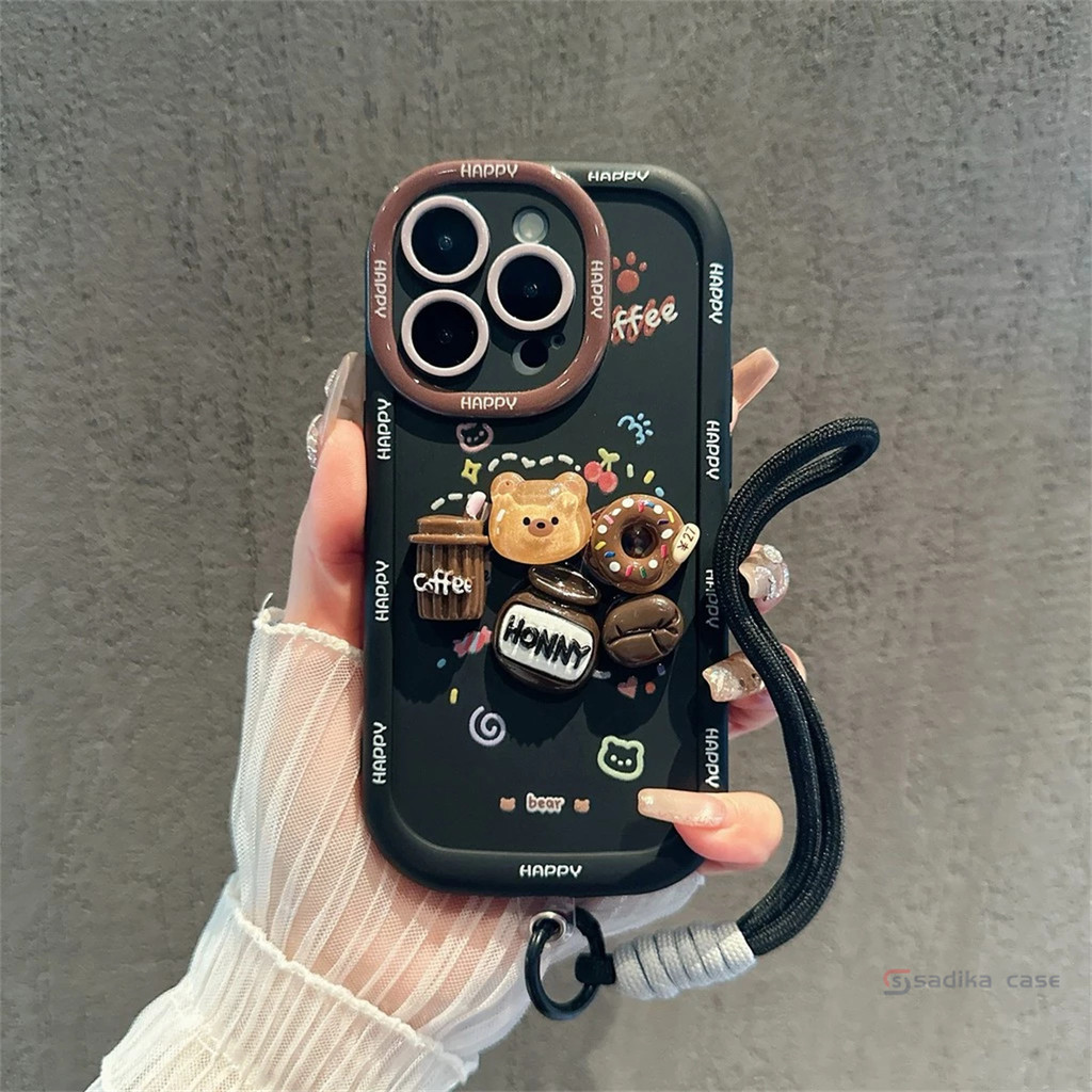 เคสไอโฟน DIY หมีกาแฟ สำหรับ IPhone 14 15 Plus 6 7 6S 8 13 11 12 14 15 PRO MAX XR XS MAX 6SPlus 7Plus 8Plus 14Plus 15Plus
