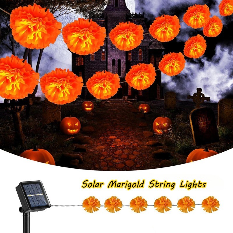 2025 Diwali ไฟสตริง LED พลังงานแสงอาทิตย์ Marigold Dahlia ไฟตกแต่งสําหรับ Deepavali เม็กซิโก Day of 