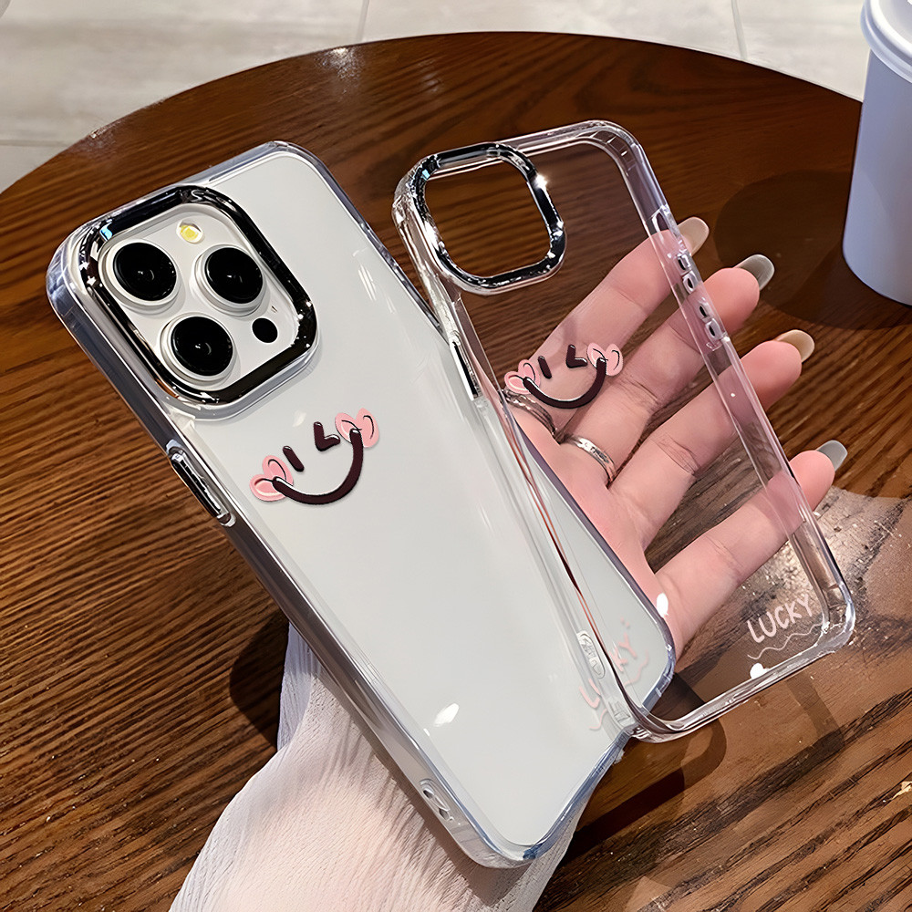 ยิ้มน่ารัก เคสโทรศัพท์กรอบโลหะใส For Samsung A12 A22 A16 A26 A36 A54 A55 A56 5g A06 A05 A05S A73 S25 Ultra S24 FE เคสใส