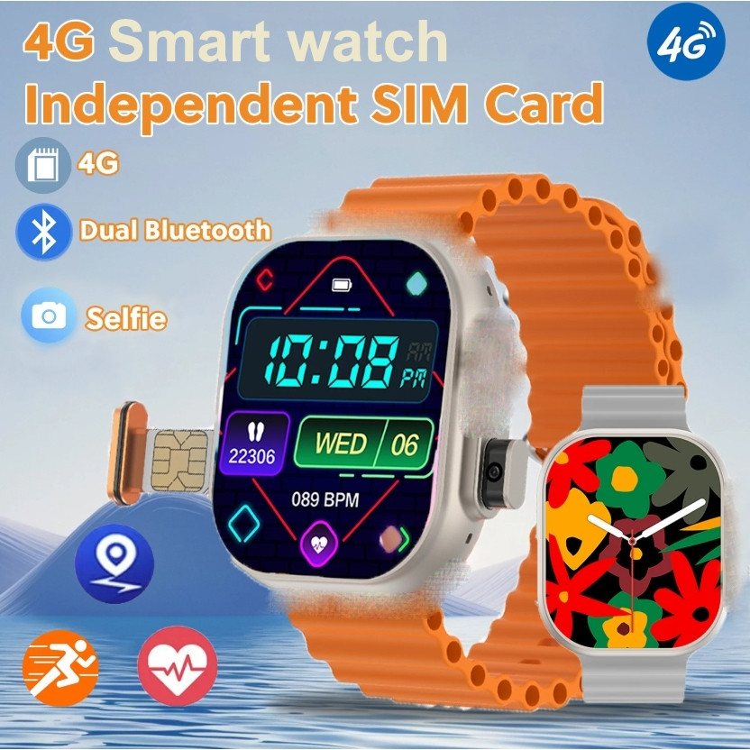 4G สมาร์ทวอทช์พร้อมช่องใส่ซิม LTE K4G Ultra 10 พร้อมกล้องผู้ชายผู้หญิง Smartwatch กันน้ํากีฬาฟิตเนส 
