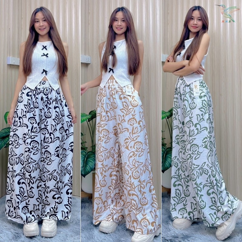 HMB® กางเกงขายาว ทรงขากระบอกใหญ่ ดีเทลลายดอกไม้ ผ้าฝ้าย เนื้อนิ่ม ดีไซน์ทรงสวย แมทช์ง่าย p983# – โปรปัง
