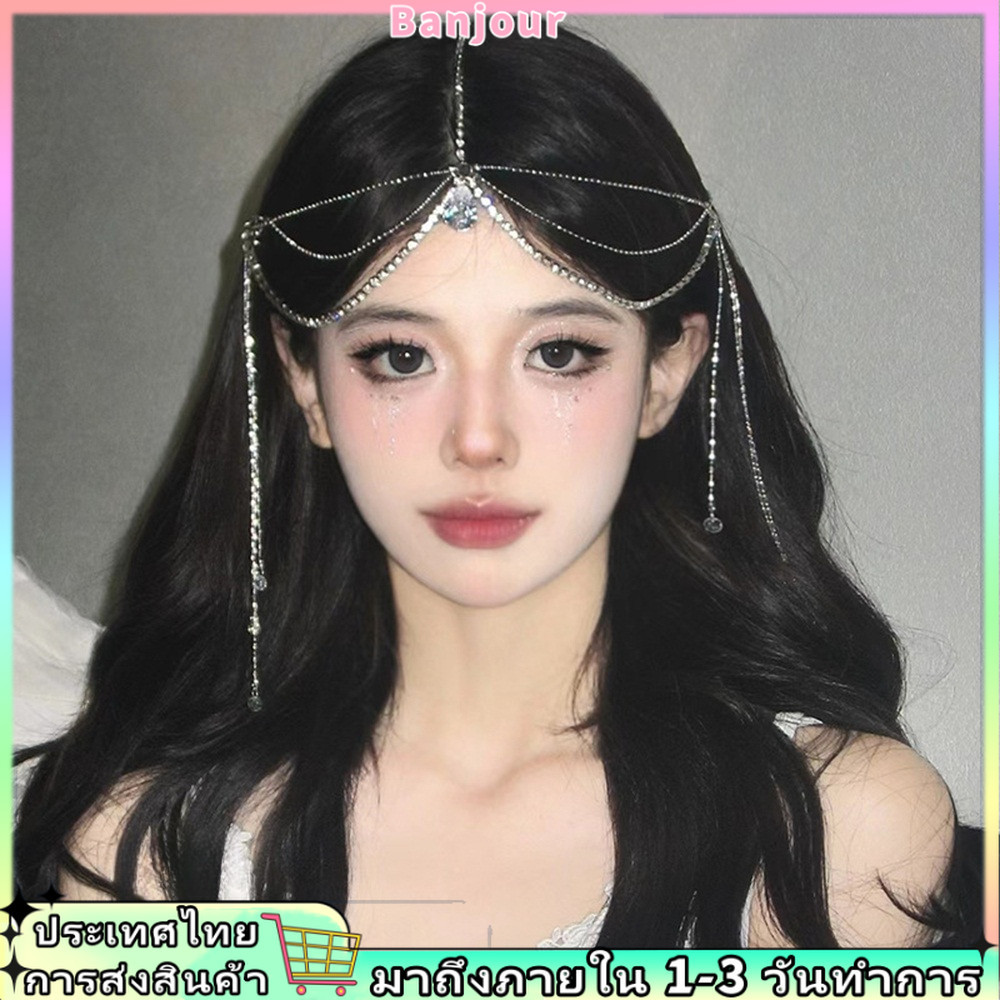 สไตล์โบราณ พลอยเทียม ที่แปลกใหม่พู่หน้าผากคาดศีรษะ ชม. อันฟู่ เจ้าสาวอุปกรณ์ผมจัดงานแต่งงาน