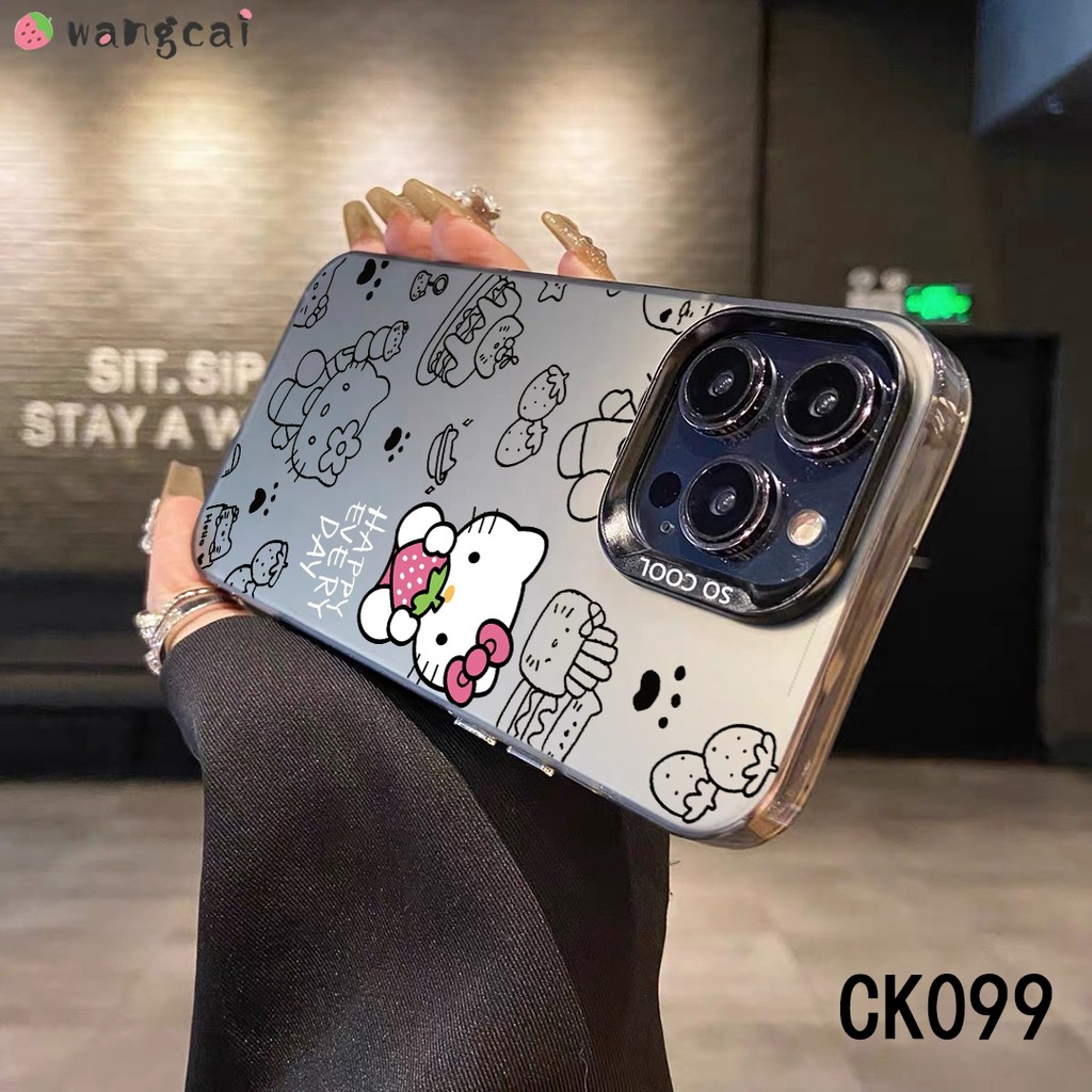 สําหรับ Vivo V40 V30 V29 Lite V27 V25 Pro V30e V29e V27e V25e 5G เคสโทรศัพท์ Hello Kitty HelloKitty แมวสตรอเบอร์รี่เค้กน่ารักการ์ตูนเลเซอร์หรูหรา Frosted ปลอกกรณีปกหลัง