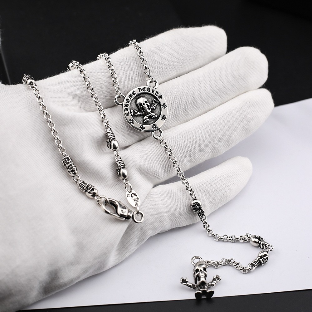 สร้อยคอ Chrome Hearts/925 Silver HARRIS TEETER สร้อยคอจี้จานกลม Little Skeleton Man 60CM