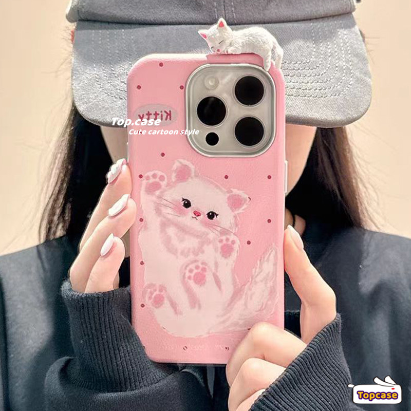 สําหรับ OPPO A3X A60 A79 A38 A18 A95 A94 A93 A92 A78 A76 A17 A16 A15 A31 A53 2020 3D Lucky Cat Bow ธรรมดารูปแบบหนังชุบเลนส์กรอบเคสโทรศัพท์ปกอ่อน - รูปที่ 2