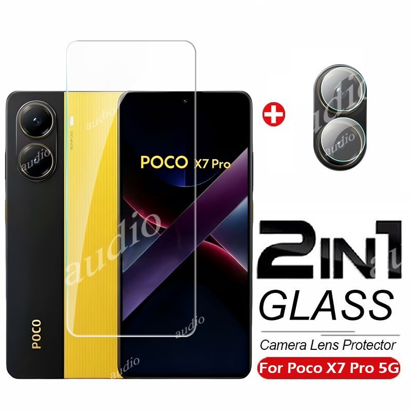 Poco X7 Pro 5G 2In1 กระจกนิรภัยแบบเต็มหน้าจอป้องกันฟิล์มพร้อมกล้องเลนส์สําหรับ Xiaomi Poco X7 Pro X7Pro 5G 2025 โทรศัพท์ป้องกันหน้าจอฟิล์มสําหรับ PocoX7 Pro 5G