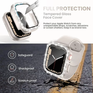 แก้ว + เพชรฝาครอบกรณีหน้าจอ Protetcor สําหรับ Apple Watch Series 10 42/46/40/44/41 มม.45 38 มม.49 มม.Bling PC กันชนกระจกนิรภัย iWatch Ultra 2 9 3 5 6 7 8 Se 4