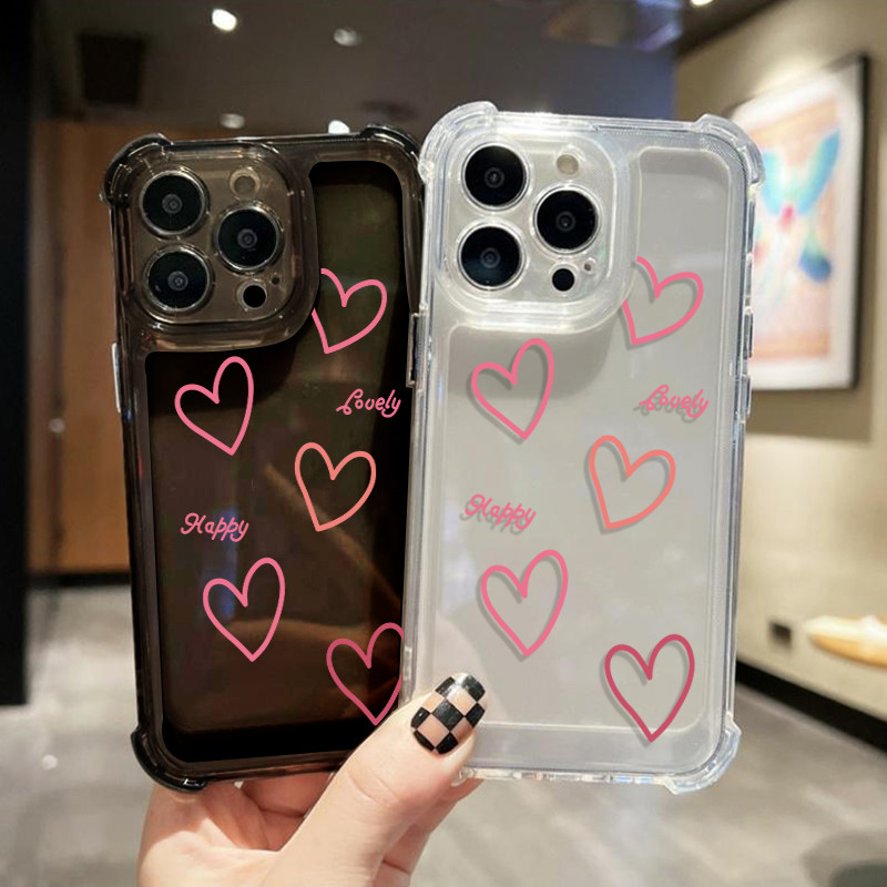 CASE 11/12/13 Pro Max 8/7 Plus X/XR XS MAX 14 15PLUS นิ่มกันกระแทกเคสโทรศัพท์ สำหรับรุ่น หัวใจรักสีชมพู