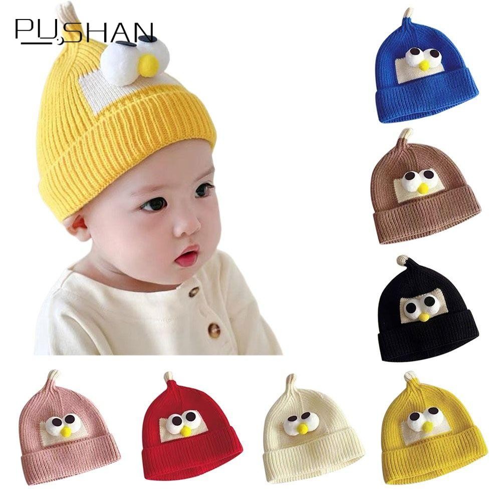 Pushan ถักหมวก Beanies, การ์ตูน Big Eye Hip Hop ฤดูใบไม้ร่วงหมวกฤดูหนาว, Pullover หมวกนุ่มอุ่นหนาอุ่น Bonnet ทารกแรกเกิดเด็กวัยหัดเดิน