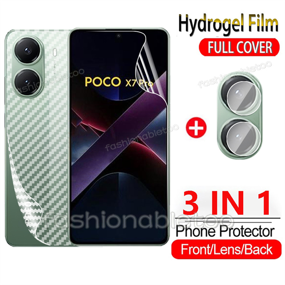 3 in 1 Hydrogel สําหรับ Xiaomi Poco X7 pro PocoPhone X7pro PocoX7 pro PocoX7pro PocoPhoneX7pro ด้านหน้าด้านหลังนุ่มป้องกันหน้าจอกล้องกลับเลนส์ป้องกันฟิล์ม
