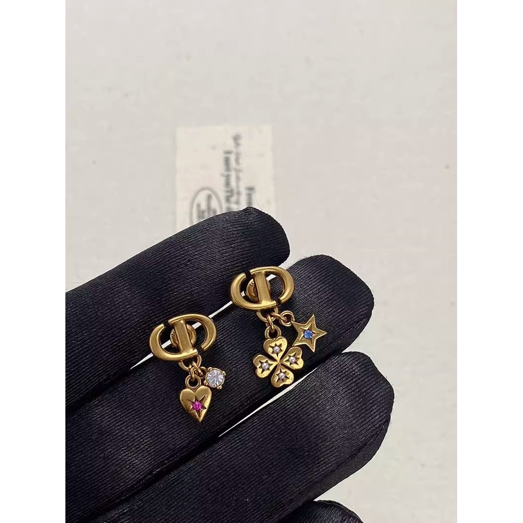 [miaom] Retro Distressed Love Heart Star Four-leaf Clover CDต่างหูหญิงหรูหราHigh-Endฤดูใบไม้ร่วงฤดูหนาวAll-Matchต่างหูClassyต่างหู