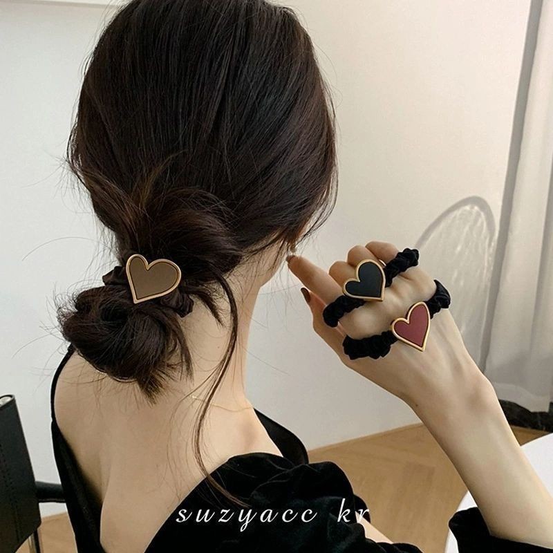 Simple High-End Feeling อารมณ์ลําไส้ขนาดเล็กผม Tie ผมรูปหัวใจ All-Matchภาษาฝรั่งเศสคํายางรัดหัวเชือก Sweet Love เชือกผม
