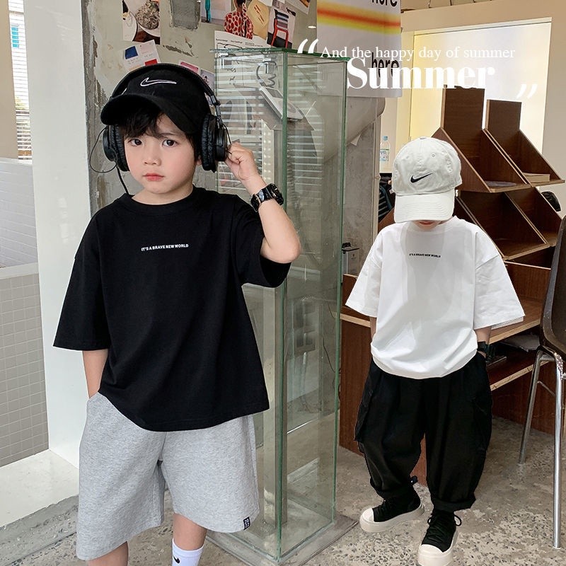(จัดส่งตลอด 24 ชั่วโมง)เสื้อยืด แขนสั้น ขนาดใหญ่ สไตล์เกาหลี สําหรับเด็กผู้ชาย