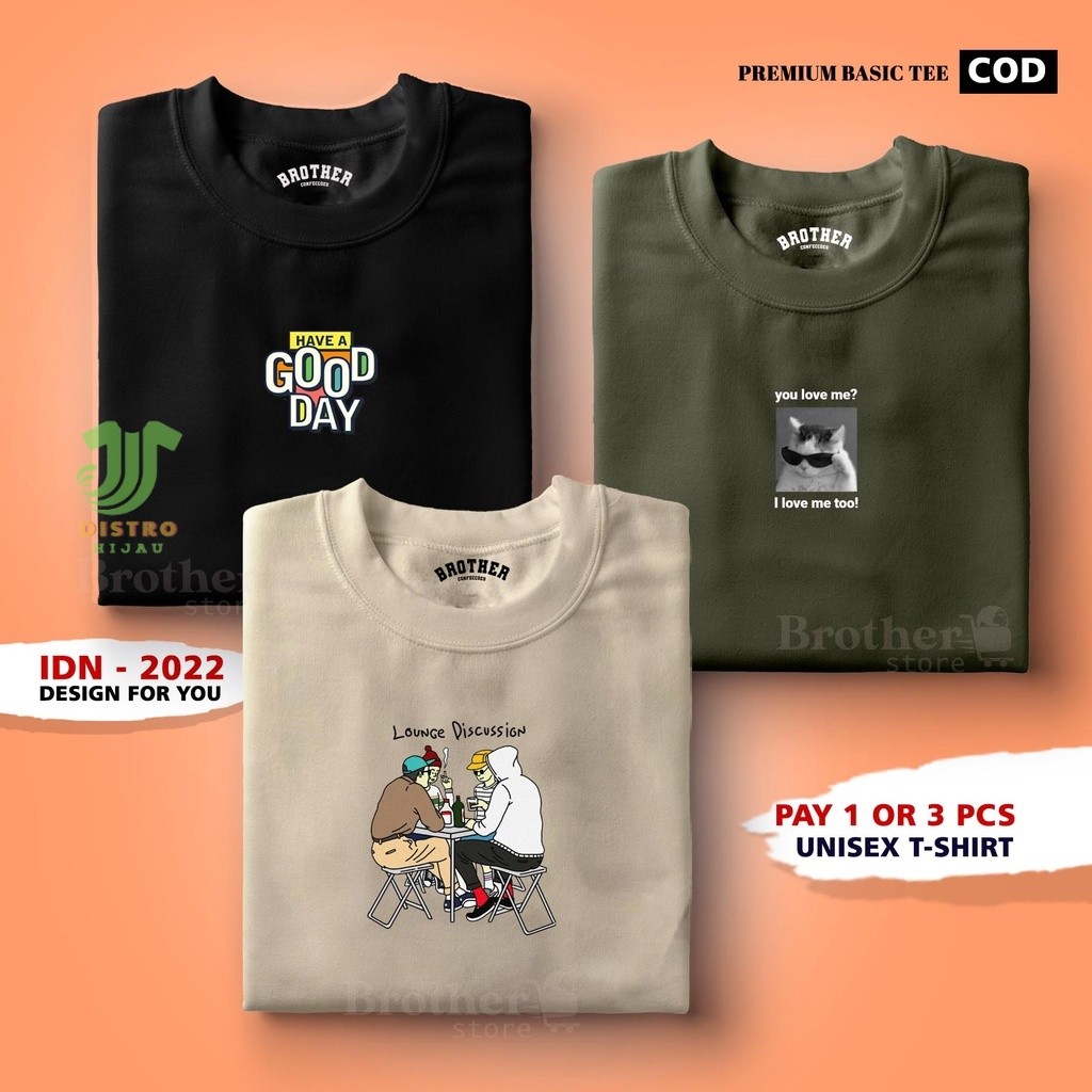 (THICK MATERIAL) ซื้อ 1 หรือร้าน BROTHER 3 ชิ้น | เสื้อยืด ดิสโตร สําหรับผู้ชาย | เสื้อยืด 24s พรีเม