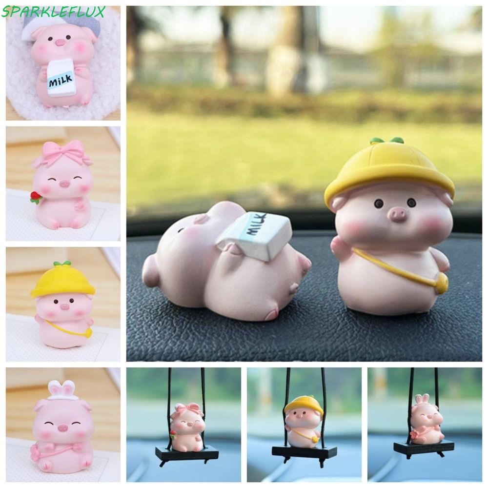 ประกายไฟ มินิลูกหมูรถตัวเลข,หมูเรซิ่นการ์ตูนลูกหมูเครื่องประดับรถ,แอ็คชั่นของจิ๋วสัตว์ไมโครภูมิทัศน์การ์ตูนลูกหมูกระจกมองหลังจี้ตกแต่งบ้าน