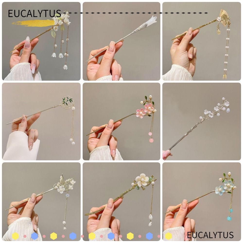 Eutus 1 ชิ้นติดผม, กิ๊บติดผมสไตล์จีน กิ๊บจีนโบราณ, Hanfu พร้อมพู่ตกแต่งผมใส่