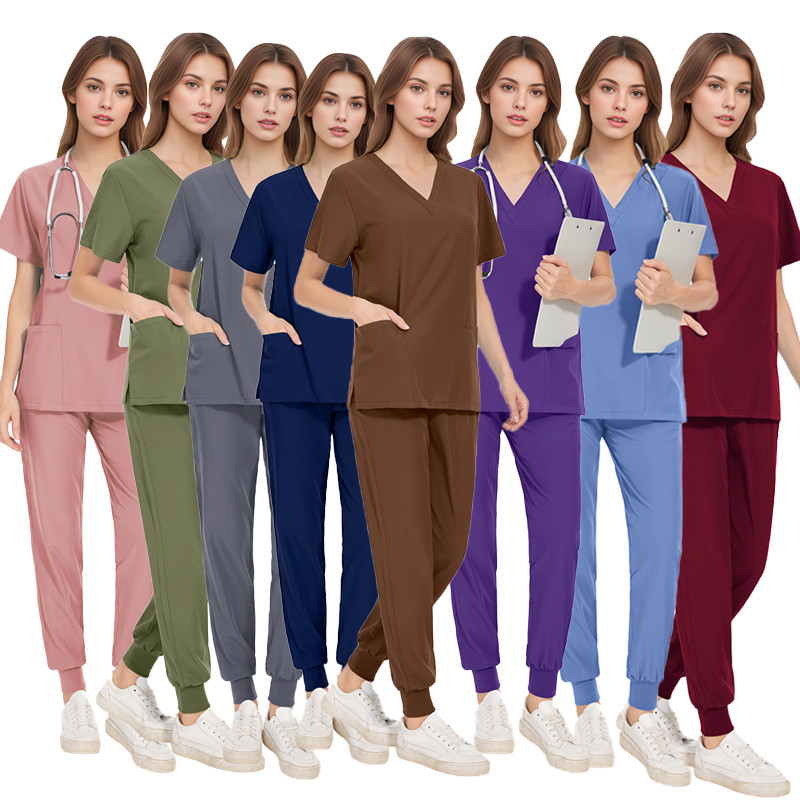 Niaahinn เสื้อ + กางเกงจ๊อกกิ้งAntistatic Scrub ชุด Unisex ผู้ชายและผู้หญิง DoctorS แขนสั้นฤดูร้อนบางผ้าฝ้ายห้องผ่าตัดชุดทํางาน