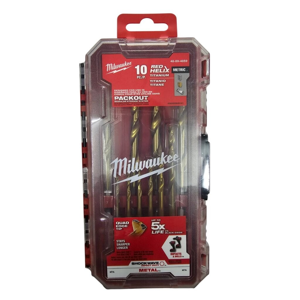 Milwaukee Red Hex HSS-G 48-89-4859 Titanium ชุดดอกสว่านก้านหกเหลี่ยม 10 ดอก/ชุด เจาะเหล็ก ชุบไทเทเนียม มิลวอคกี้