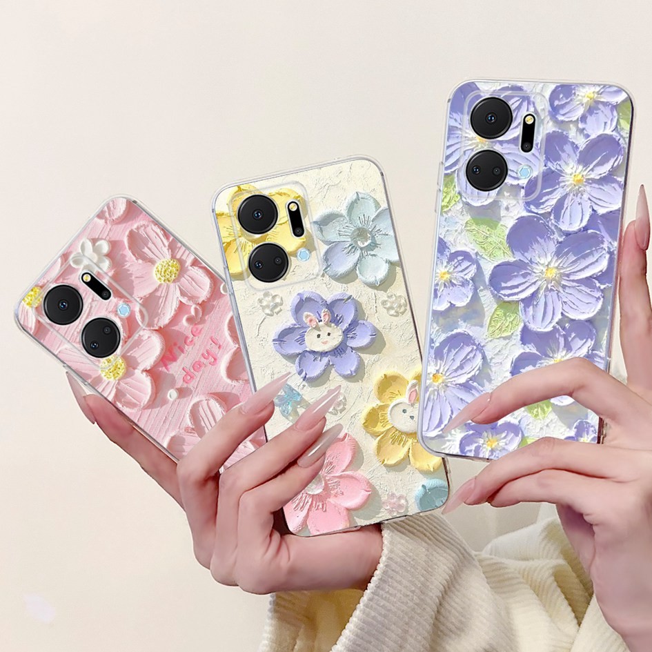 ดอกไม้นุ่มสําหรับ Honor X7a RKY-LX1 RKY-LX2 RKY-LX3 ฝาครอบซิลิโคนโปร่งใสเคสโทรศัพท์สําหรับ Honor Pla