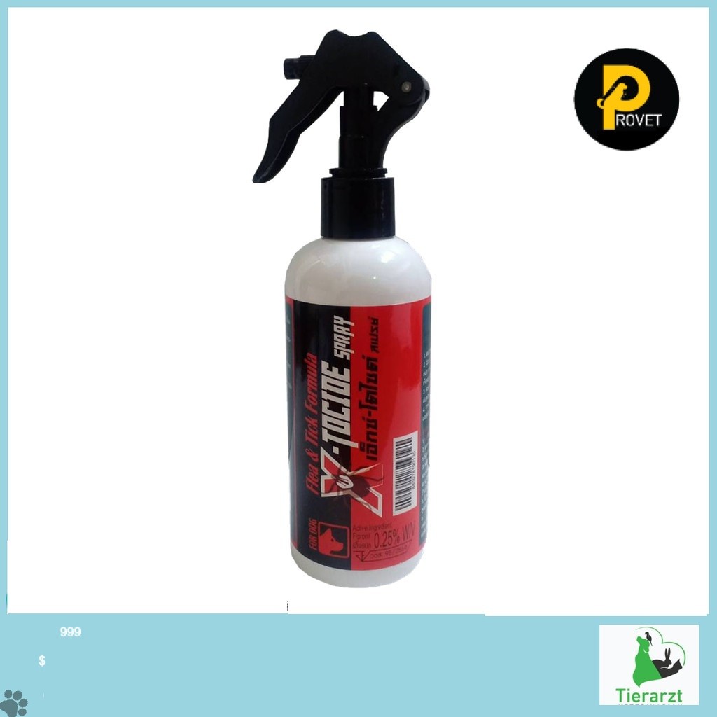 PROVET X-TOCIDE SPRAY สเปรย์กำจัดเห็บหมัด เกรดพรีเมี่ยม กลิ่นไม่เหม็น สำหรับสัตว์เลี้ยง 200 ml.