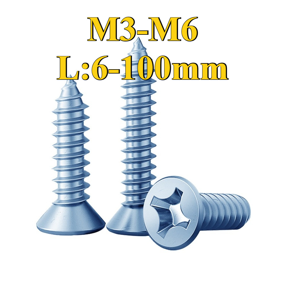 หัวจมข้ามสังกะสีสีน้ําเงินแข็งตัวแตะตัวเอง M3/M4/M5/M6 * L6-100mm [ZQ-DM] (Y19)