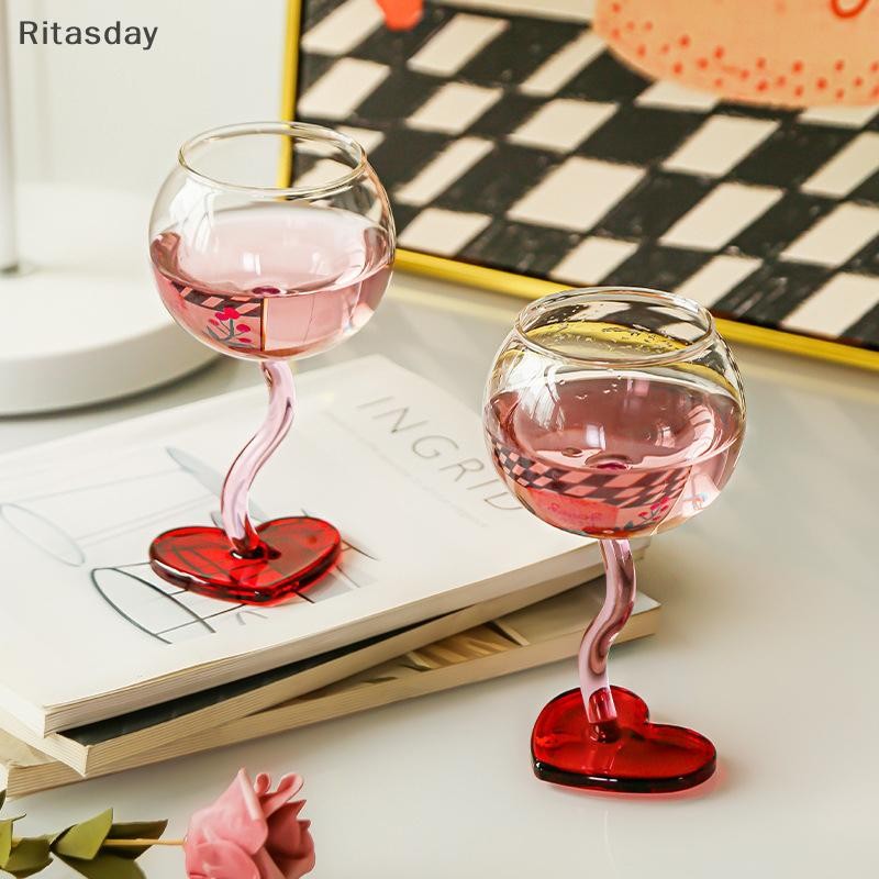Ritasday แก้วรูปหัวใจ Goblet แก้วแชมเปญถ้วยไวน์แก้ว Borosilicate สูงความร้อนresistance แก้วค็อกเทลของขวัญวันวาเลนไทน์ใหม่