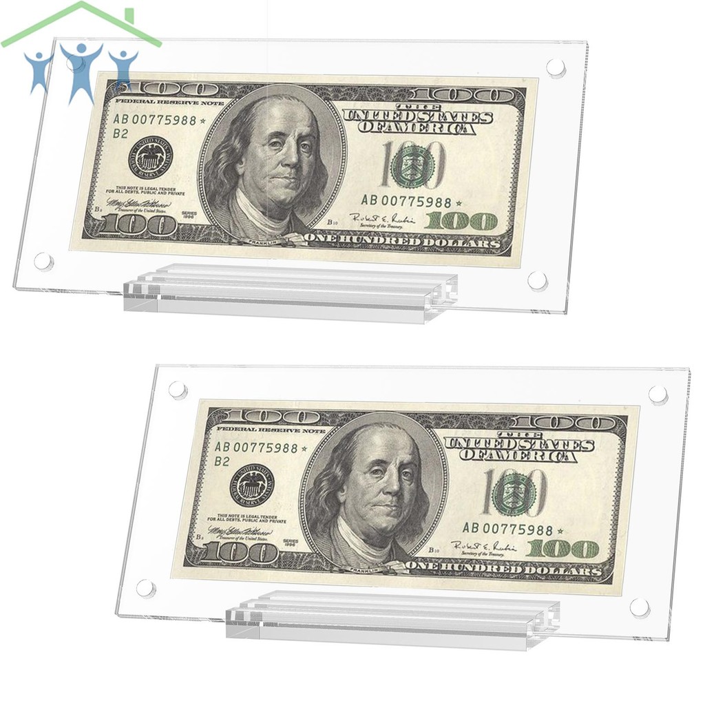 2 ชิ้น Dollar Bill Frame อะคริลิค Dollar Bill Holder พร้อมฐานสองด้านโปร่งใส Ticket Display Case Easy
