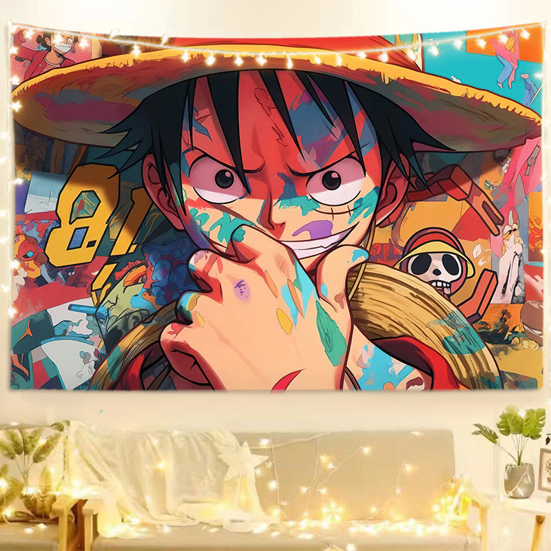 ผ้าพื้นหลังอนิเมะ One Piece Luffy AI สำหรับตกแต่งหอพักนักเรียน ผ้าแขวนข้างเตียง โปสเตอร์ผ้าผนัง