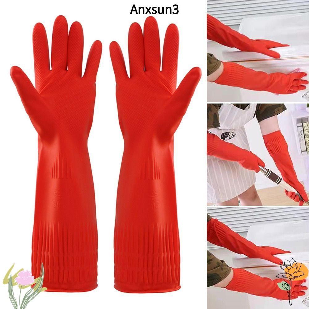 Nxsun3 ถุงมือยางสําหรับงานหนัก 1 คู่, ถุงมือล้างรถทนเคมีหนา, ทําความสะอาดในครัวเรือนกรดยาวพิเศษทนน้ํามันกันน้ําทํางานความปลอดภัย ข้อมือ ครัว